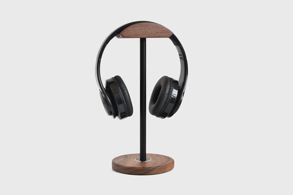 Headphone Stand, Walnut Wood & Aluminum Headset Stand, Nature Walnut Gaming Headset Holder with Solid Heavy Base for All Headphone Sizes (Black)