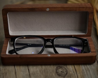 Personalized Black Walnut Eyeglass Case, Custom Engraved Wood Sunglasses Holder
