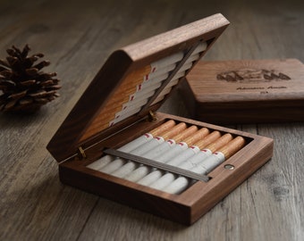 Étui à cigarettes personnalisé, porte-cigarette en bois, étui à cigarettes rétro, cadeau personnalisé, cadeaux de collègue, cadeau de Noël, cadeau unique pour lui