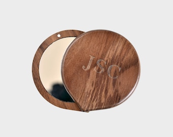 Personalized Wood Pocket Mirror, Compact Mirror, Bridesmaid Gift, Gift for Her, Purse Mirror