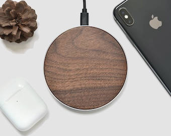 Chargeur sans fil en bois, socle de charge QI pour iPhone 14, chargeur sans fil AirPods Pro, cadeau d'anniversaire, cadeau collègue, cadeau de Noël