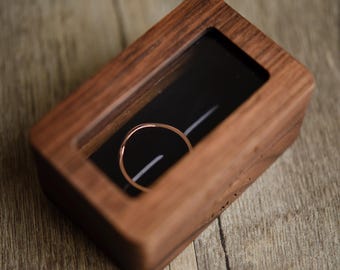 Personalized Wooden Ring Box, Engraved Walnut Ring Box with Glass Lid, Wedding Ring Holder, Proposal Ring Box