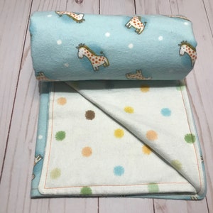 Reversible baby blanket, flannel, giraffe baby blanket, blue baby boy blanket, giraffe blanket image 3