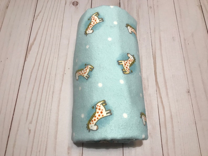 Reversible baby blanket, flannel, giraffe baby blanket, blue baby boy blanket, giraffe blanket image 2