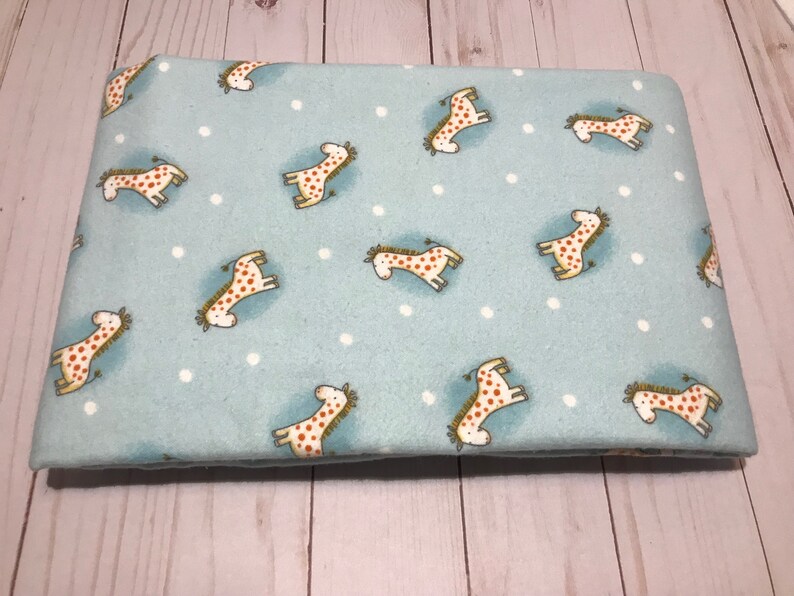 Reversible baby blanket, flannel, giraffe baby blanket, blue baby boy blanket, giraffe blanket image 1