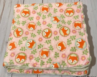 Lovey blanket, fox blanket, flannel blanket, minky blanket, blanket for girl, security blanket, lovey baby blanket