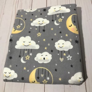 Reversible baby blanket, flannel, moon and clouds baby blanket, gray blanket, yellow blanket, baby boy blanket, baby girl blanket