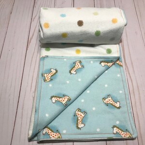 Reversible baby blanket, flannel, giraffe baby blanket, blue baby boy blanket, giraffe blanket image 5