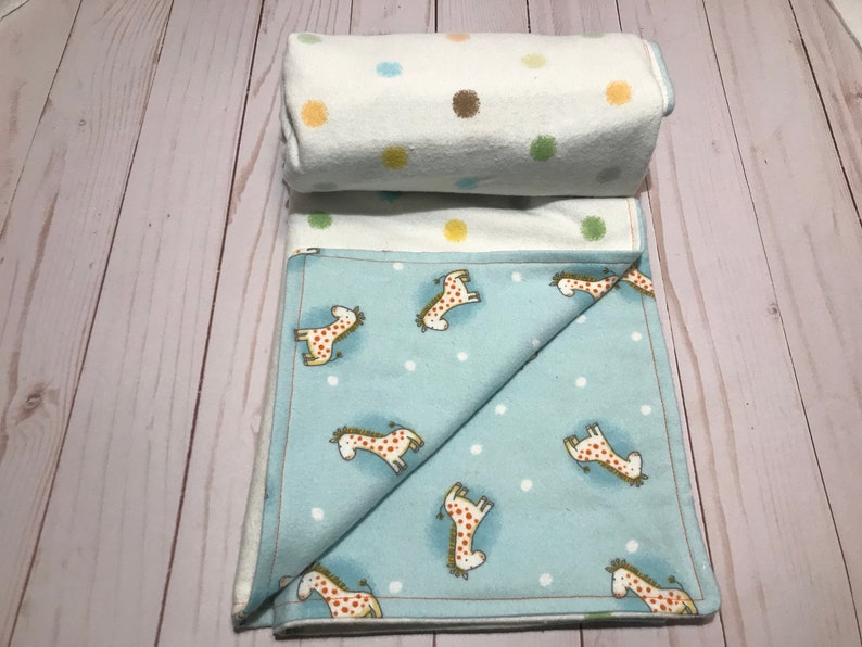 Reversible baby blanket, flannel, giraffe baby blanket, blue baby boy blanket, giraffe blanket image 5