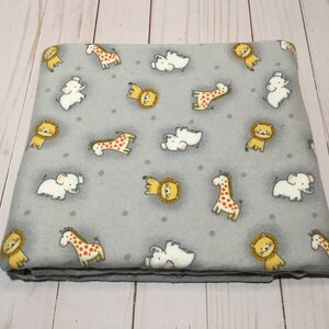 Reversible baby blanket, flannel blanket,, elephant, giraffe, & lion baby blanket, gray baby blanket, baby boy blanket, baby girl blanket