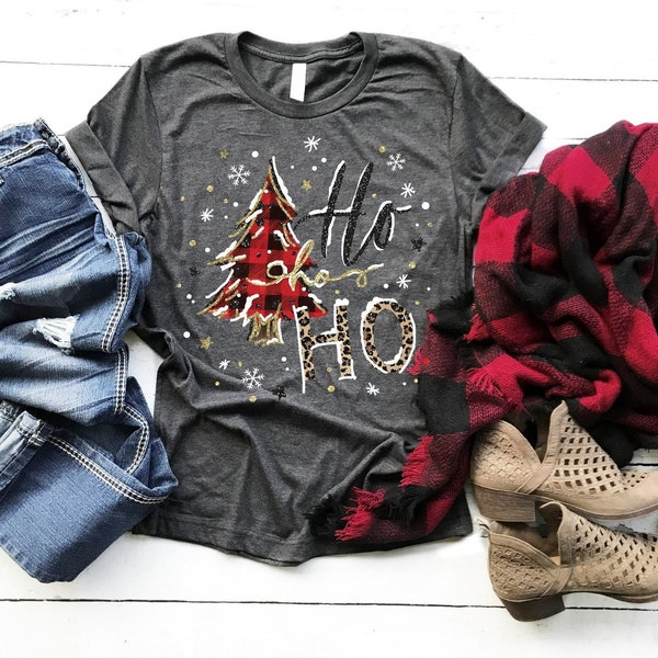 Women's Ho Ho Ho Limited Time Cute Funny Winter Holiday Christmas Tee Leopard Buffalo plaid Tree T-Shirt Graphic Tee Plus Size 3XL 4XL 5XL