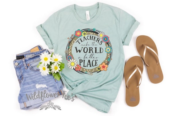 Women's TEACHERS Make The World a BETTER PLACE Cute Retro Teach Teacher gift Tee T-Shirt Graphic Tee Plus Sizes 3X 4X Avail