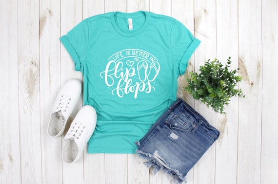 Women's Life is better in FLIP FLOPS Summer Vacation Beach LakeRiver Tee T-Shirt Graphic Tee Plus Size 3X 3XL 4X 4XL Avail