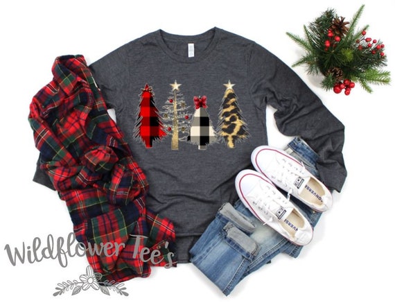Women's PATTERN CHRISTMAS TREES Limited Time Cute Chic Winter Holiday Christmas Tee T-Shirt Graphic Tee Long Sleeve Buffalo Plaid Plus Sizes
