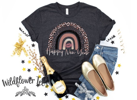 Women's HAPPY NEW YEAR Limited Time Cute Chic rainbow kiss Winter Holiday Christmas Tee T-Shirt Graphic Tee Plus Sizes avail 3XL 4XL 5XL