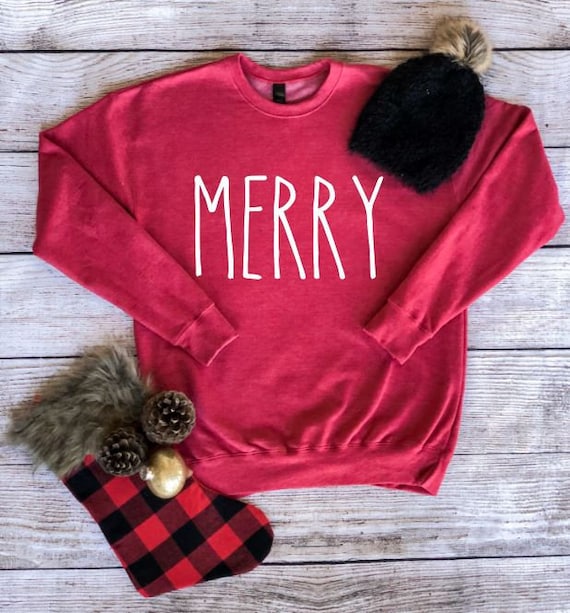 Women's MERRY Sweatshirt Cozy Comfy Christmas Sweatshirt Fleece Country Chic Winter Plus Sizes Avail up to 3XL