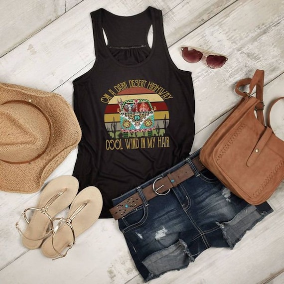 Women's HIGHWAY Spring Summer Hippie Flower Child Road Trip Concert Music Festival Tank