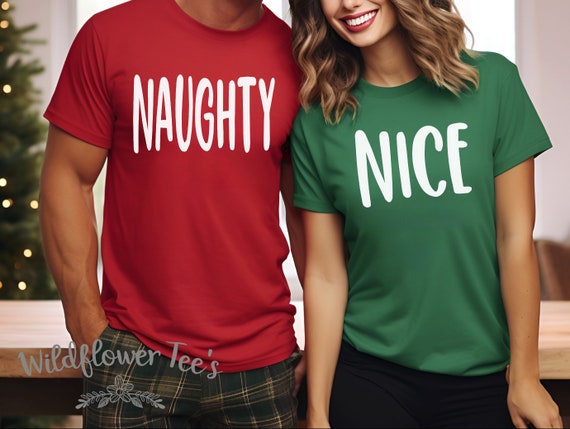 Unisex NAUGHTY NICE His OR Hers Couple Bestie Group Griswold Christmas Vacation Funny Humor Graphic Tee S-5XL