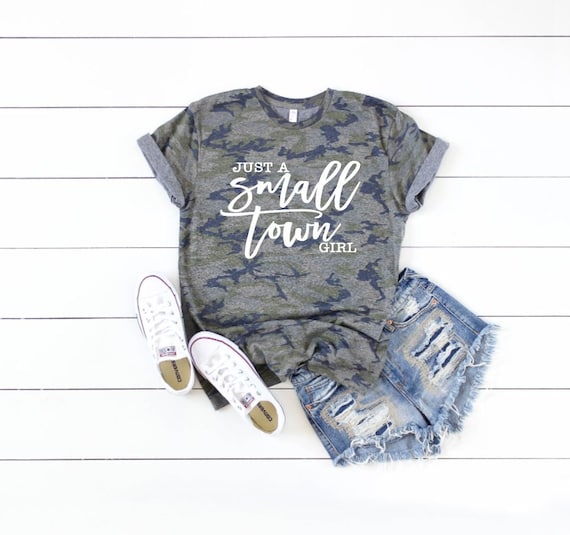 Women's Camo Just A SMALL TOWN GIRL Tee T-Shirt Country Graphic Tee Plus Size Avail 3XL 4XL