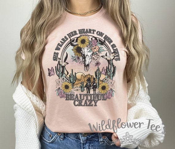 Women's BEAUTIFUL CRAZY Country music Tee T-Shirt Graphic Tee Plus Size Tee t-shirts up to 3X 3XL 4X 4XL AVAIL