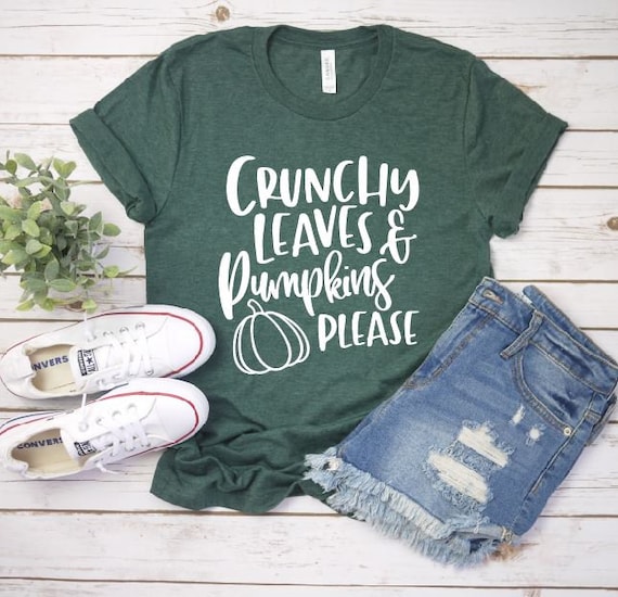 Women's CRUNCHY LEAVES And PUMPKINS Please Limited Time Cute Funny Fall Autumn Seasonal Tee T-Shirt Graphic Tee Plus Size 3XL 4XL Avail