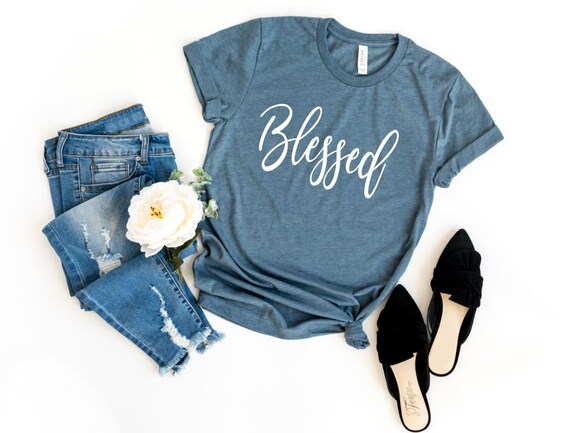 Women's BLESSED Inspirational Faith Religious Christian Tee T-Shirt Graphic Tee Plus Size 3X 3XL 4X 4XL Avail