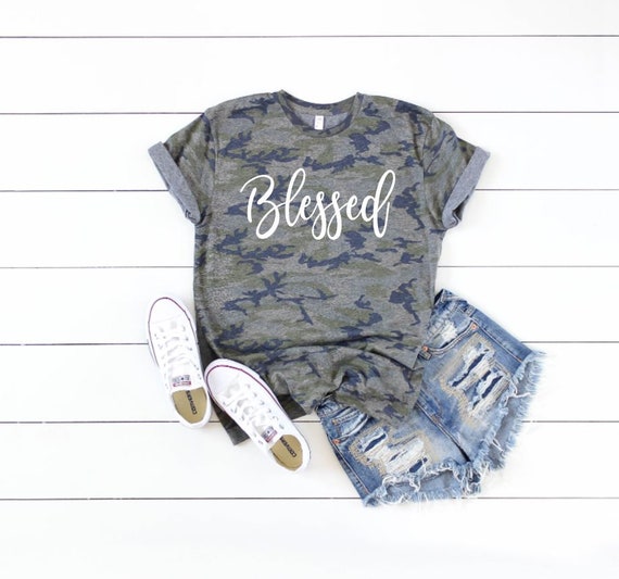 Women's Camo Blessed Tee T-Shirt Country Graphic Tee Plus Size Avail 3XL 4XL