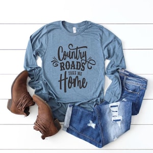 Women&#39;s Country Roads TAKE ME HOME Country Western Rural Graphic Tee Plus Size avail