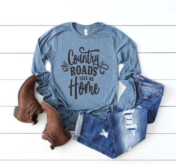 Women's Country Roads TAKE ME HOME Country Western Rural Graphic Tee Plus Size avail
