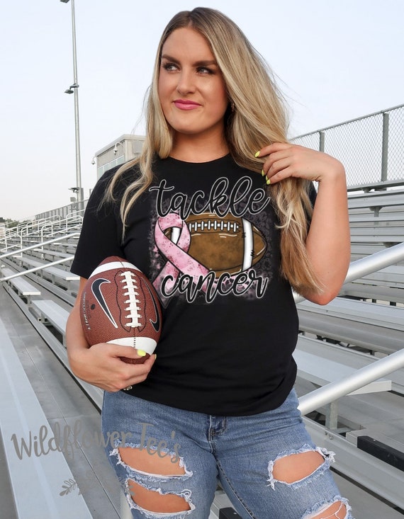 Women's Breast Cancer Awareness TACKLE CANCER Football Tee T-Shirt Autism Awareness Graphic Tee Plus Size 3X 4X 3XL 4XL 5X 5XL Available