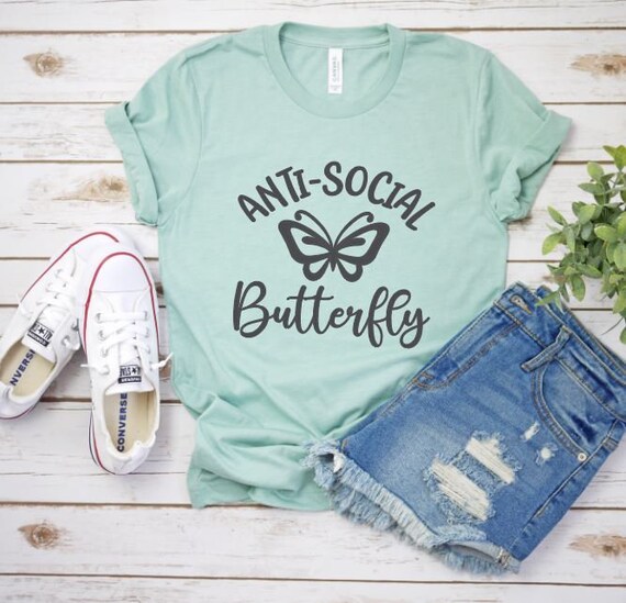 Women's ANTI SOCIAL BUTTERFLY Tee T-Shirt Funny Humor Mom Graphic Tee Plus Size 3X 3XL 4X 4XL