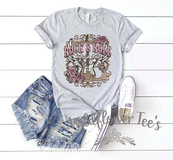 Women's ROCK & ROLL Wild Spirit Vintage Style Old School Old Soul Tee T-Shirt Retro Antique Graphic Tee Plus Size 3X 4X 3XL 4XL 5XL Avail