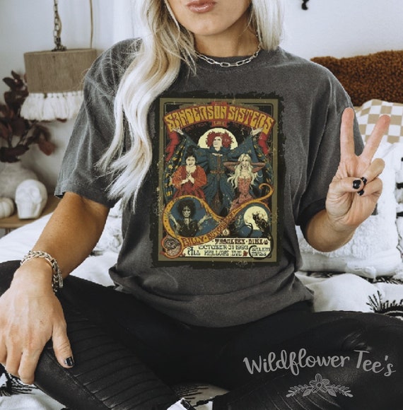 Women's VINTAGE WITCH SISTERS Boho Halloween Cute Trendy Chic Comfort Colors Tee T-Shirt Graphic Tee Plus Sizes avail to 4XL