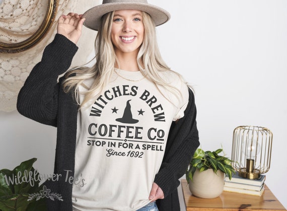 Women's WITCHES BREW COFFEE Co Limited Time Cute Halloween Fall Autumn Cute Boho Chic Trendy Graphic T-Shirt Tee Plus Sizes up to 4XL Avail