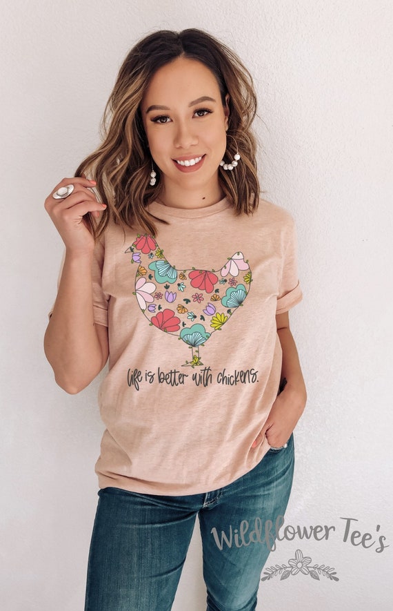 Women's Life Is BETTER WITH CHICKENS Ranch Chicken Hen Farm Country Graphic Tee T-shirt Plus Sizes Avail to 4X 4XL