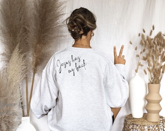 Women's JESUS HAS My BACK Oversized Sweatshirt Fleece Faith Christian Trendy Boho Chic Fall  plus sizes avail up to 4XL 5XL