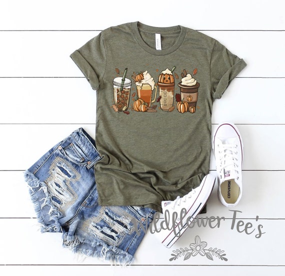 Women's PUMPKIN SPICE Lattes Fraps Cute Fall Autumn Thanksgiving Seasonal Holiday Tee T-Shirt Graphic Tee Plus Size up to 3XL 4XL Avail
