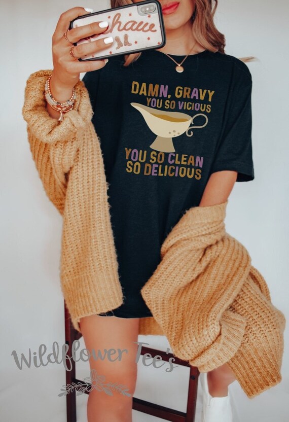 Women's Limited Cute Funny DAMN GRAVY Fall Thanksgiving Seasonal Graphic Tee T-Shirt Plus Sizes to 4XL 5XL Avail