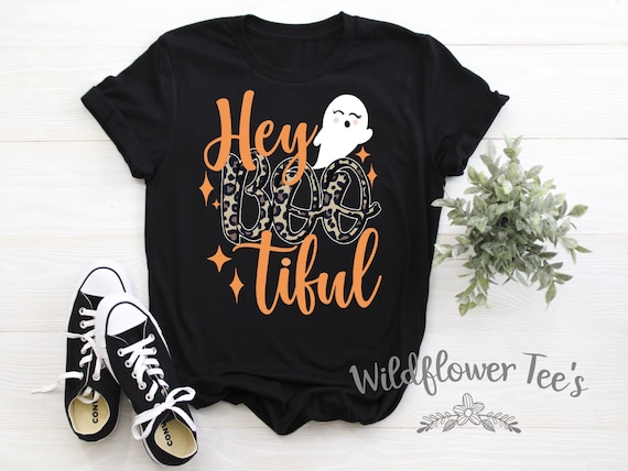 Women's HEY BOO-TIFUL ghost leopard Halloween  Limited Tee T-Shirt Graphic Tee S - 3XL 4XL 5XL