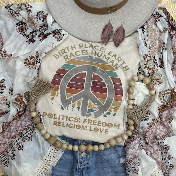 Women's HIPPIE PEACE PROTEST Freedom Love Graphic Tee Plus Size Avail 3X 3XL 4X 4XL
