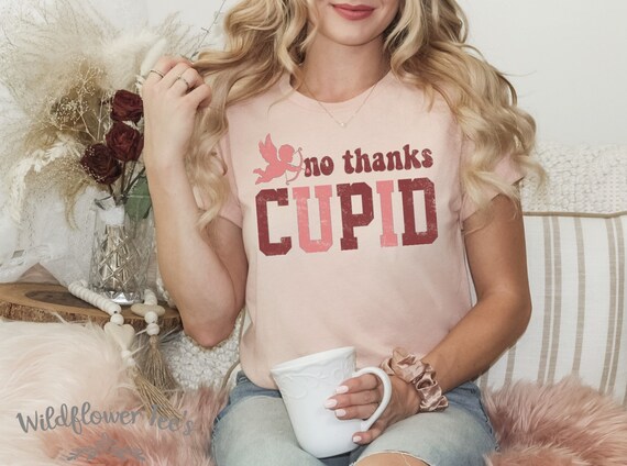 Women's Valentine's Day NO THANKS CUPID Limited Time Cute Holiday Graphic Tee T-shirt Plus Size Avail in 3X 3XL 4X 4XL