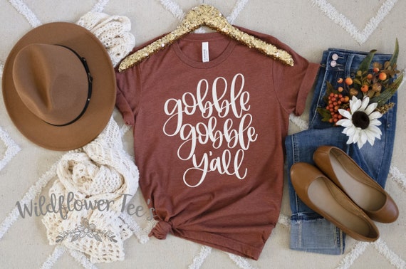 Women's GOBBLE GOBBLE Y'ALL Limited Cute Funny Turkey Fall Autumn Thanksgiving Seasonal Tee T-Shirt Graphic Tee Plus Sizes up to 4XL Avail