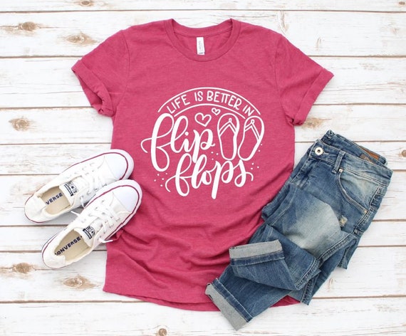 Women's Life is better in FLIP FLOPS Summer Vacation Beach LakeRiver Tee T-Shirt Graphic Tee Plus Size 3X 3XL 4X 4XL Avail
