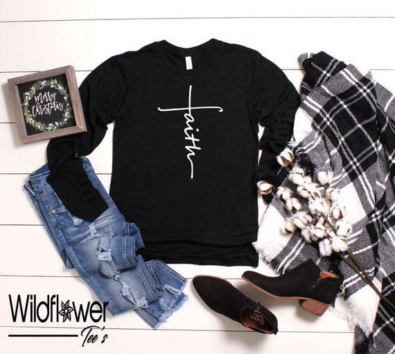 Women's FAITH Inspirational Faith Religious Christian Tee T-Shirt Graphic Tee Plus Size Long Sleeve