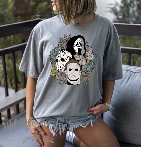 Women's MEN OF HORROR Boho Halloween Funny Humor Comfort Colors Tee T-Shirt Graphic Tee Plus Sizes avail