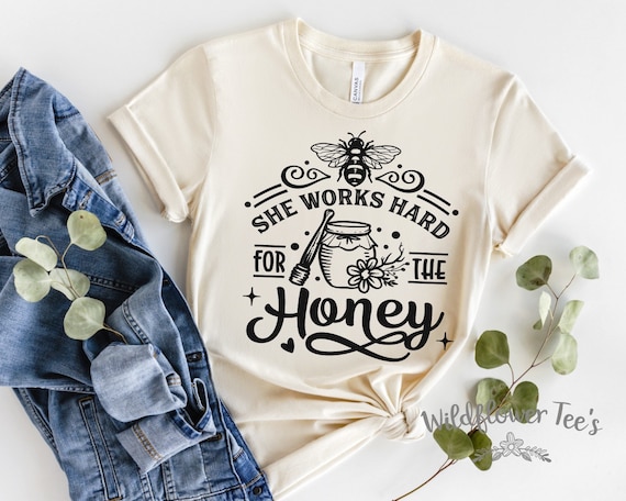 Women's She WORKS HARD For The HONEY Beekeeper Beehive Bee Organic Gift Graphic Tee Plus Size Avail up to 4X 4XL