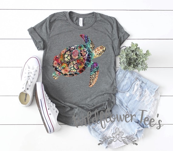 Women's Watercolored SEA TURTLE Graphic Tee T-Shirt Plus Size 3X 4X 3XL 4XL 5XL Available