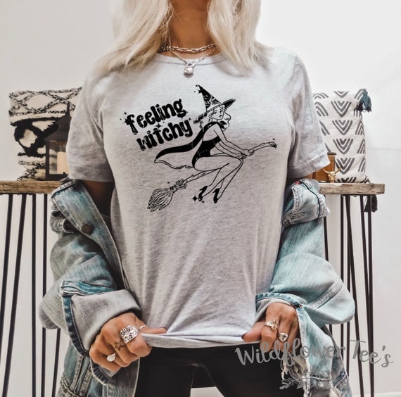 Women's FEELING WITCHY Cute Fun Fall Halloween Witch Spell Limited Graphic Tee T-Shirt S - 3XL 4XL 5XL