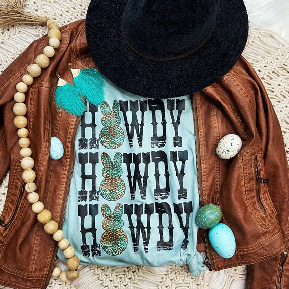 Women's Easter HOWDY BUNNY Limited Time Cute Holiday Cowgirl Country EASTER Spring Tee T-Shirt Graphic Tee Plus Size Avail in 3X 3XL 4X 4XL