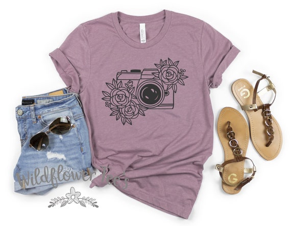 Women's FLORAL CAMERA Photographer shirt Tee T-Shirt tee t-shirt Motivational Graphic Tee Plus Size 3X 3XL 4X 4XL